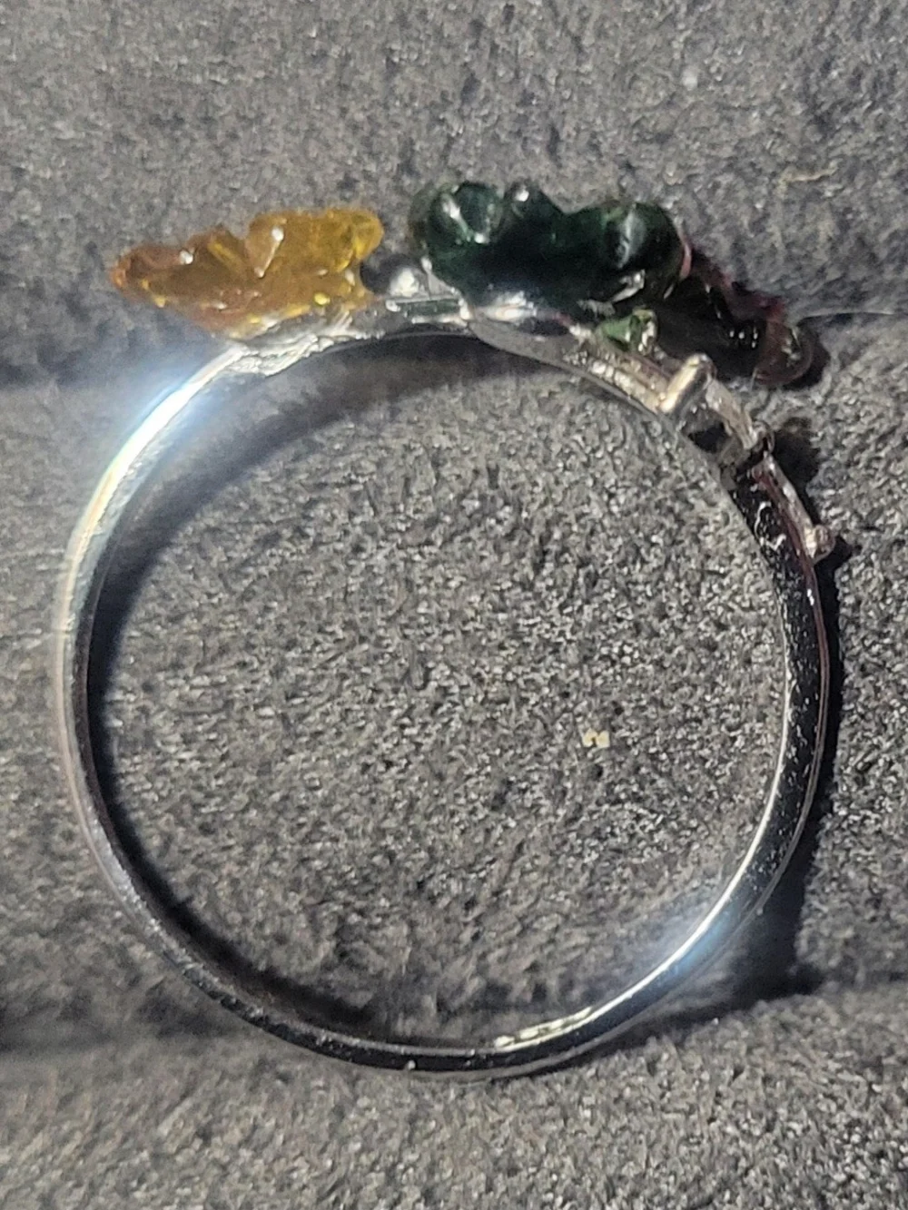 Carved Natural Watermelon Tourmaline Flower Open Sterling Silver Ring